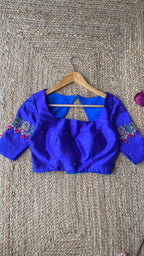Royal Blue hand embroidery worked blouse - Threads