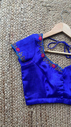 Royal Blue neck hand embroidery worked blouse - Threads