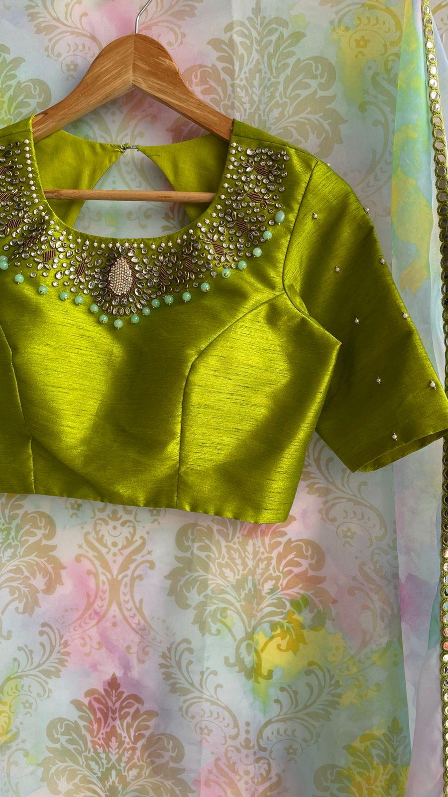 Rangoli organza saree with hand worked Jewel Neck blouse - Threads