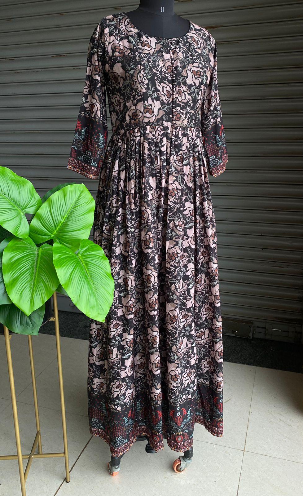 Pure muggu silk floral embroidery gown - Threads
