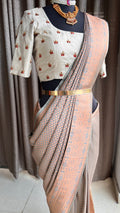 Grey and copper gold silk saree with hand worked blouse - Threads