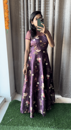 Wine silk salwar suit of hand worked top - Threads