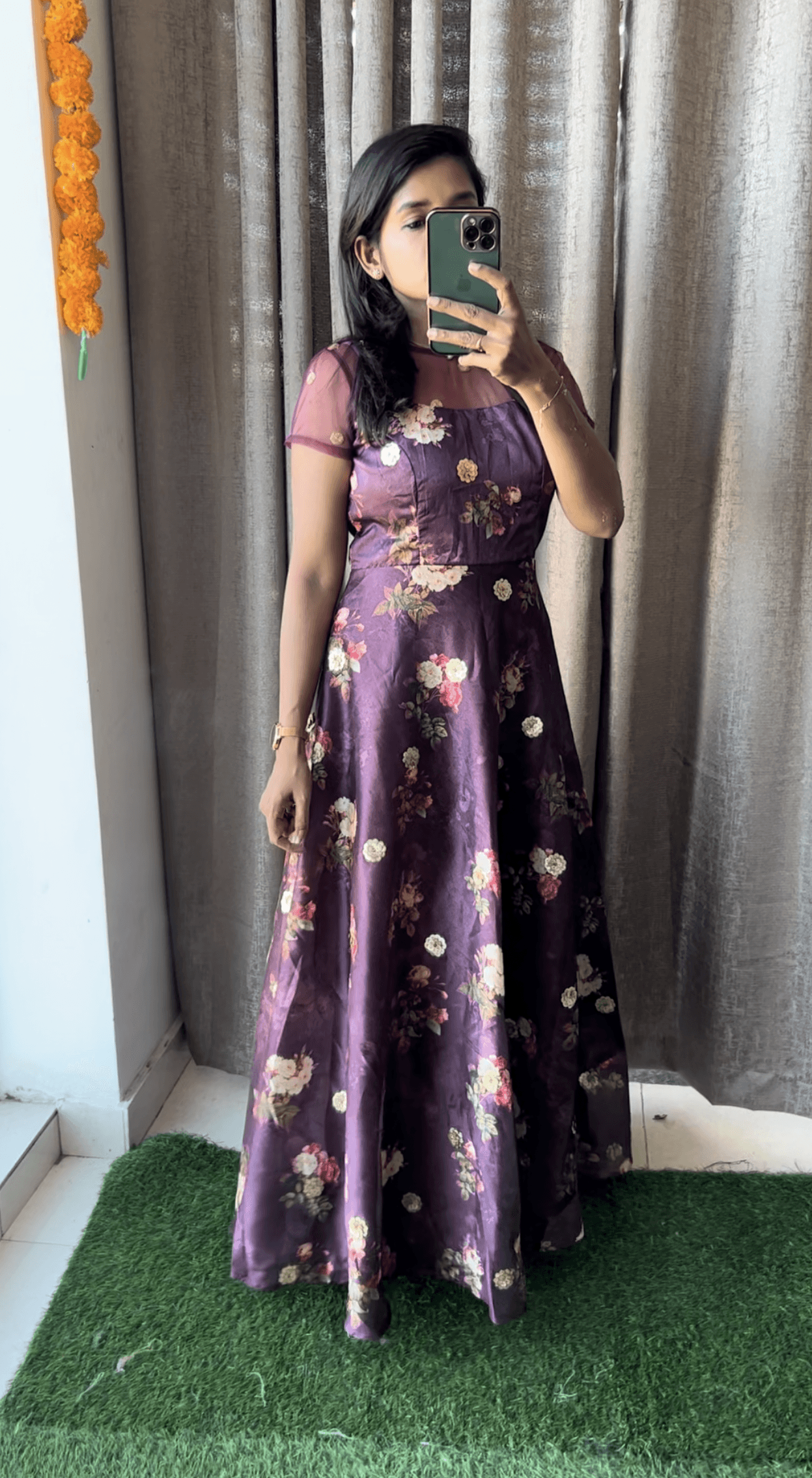Wine silk salwar suit of hand worked top - Threads