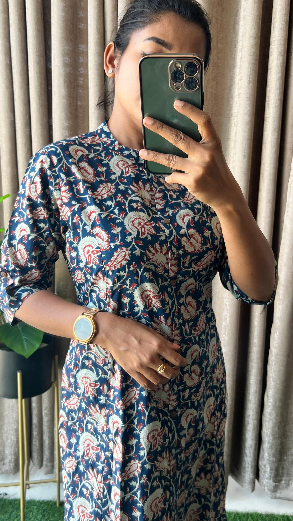Blue floral silk cotton printed kurti top