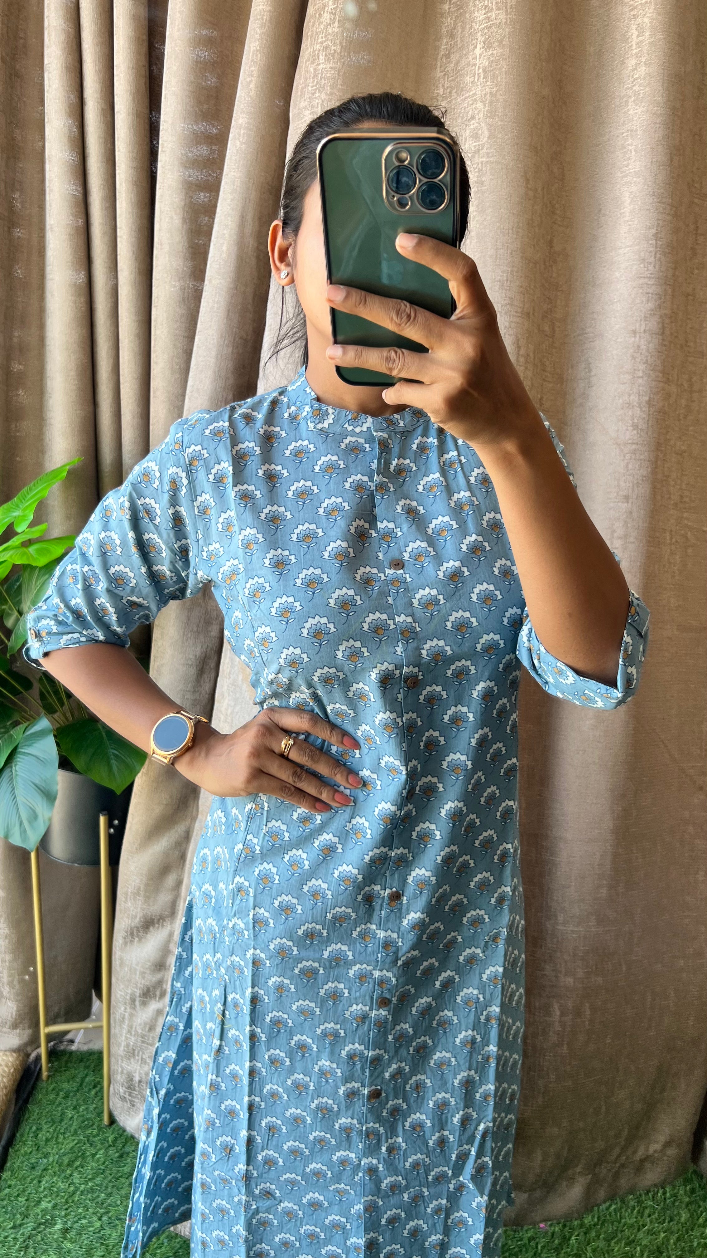 Blue floral Cotton printed kurti top