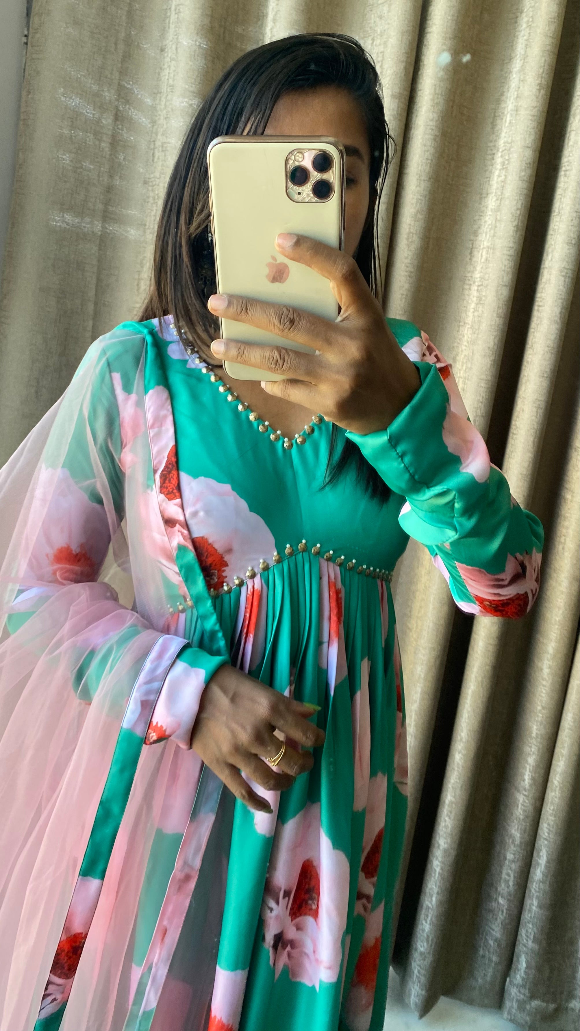 Sea green salwar suit of hand worked top and Duppata