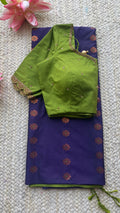 Blue silk saree with green hand worked blouse