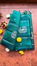 Prussian blue and green kanchipuram silk saree with blouse - Threads