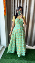 Green chanderi silk salwar suit of hand worked top - Threads