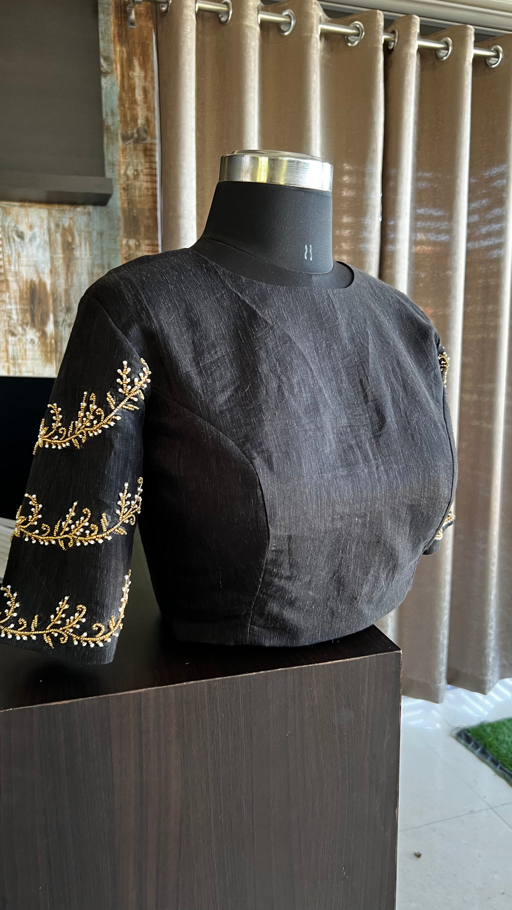 Black silk hand worked blouse - Threads