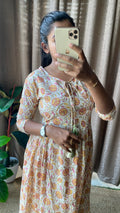 Cream floral Cotton printed kurti maxi dress