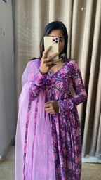 Purple floral georgette full length kurti dress