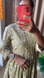 Light green Cotton printed embroidery short kurti top