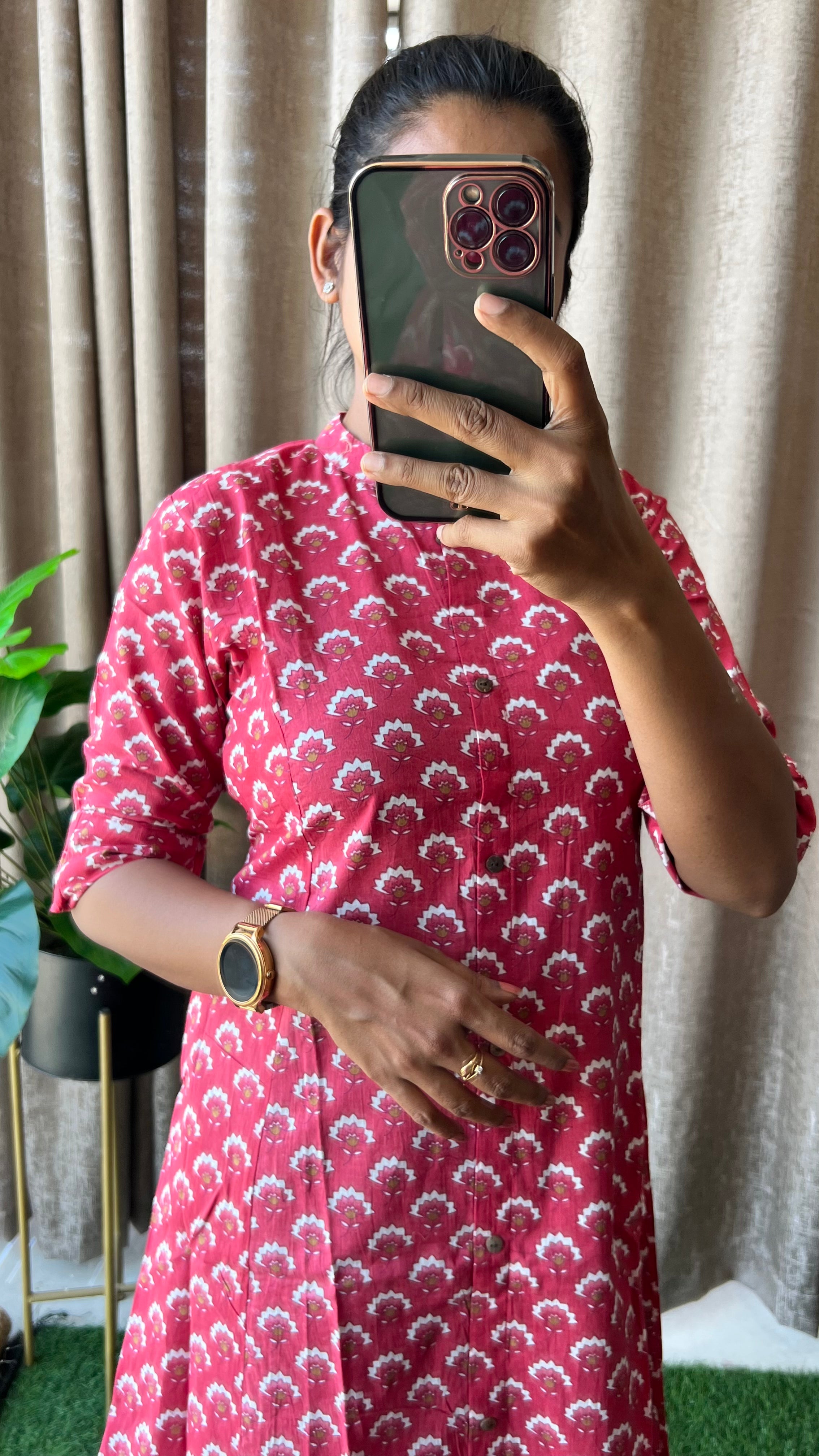 Red floral Cotton printed kurti top