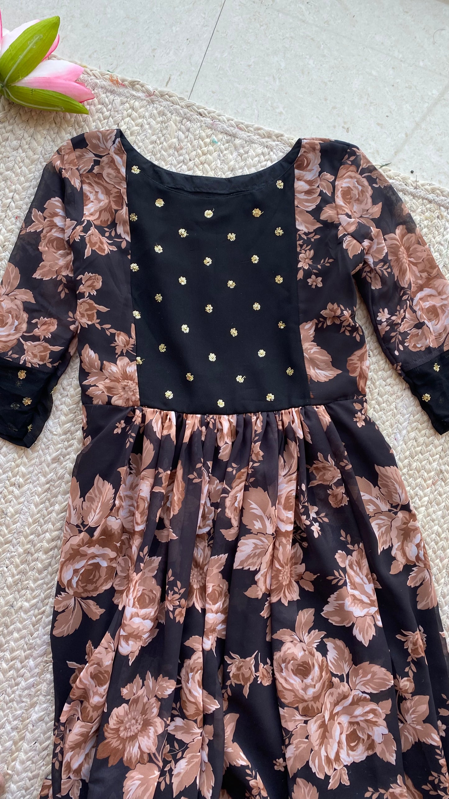 Black floral georgette full length dress