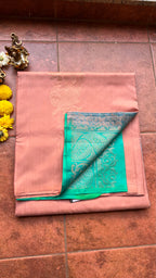 Peacock biscuit and electric blue kanchipuram silk saree with blouse - Threads