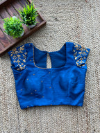 Peacock blue silk hand worked blouse