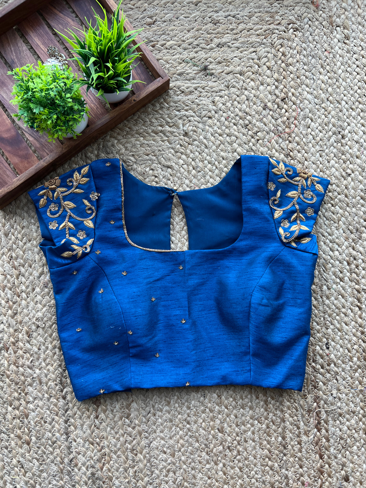 Peacock blue silk hand worked blouse