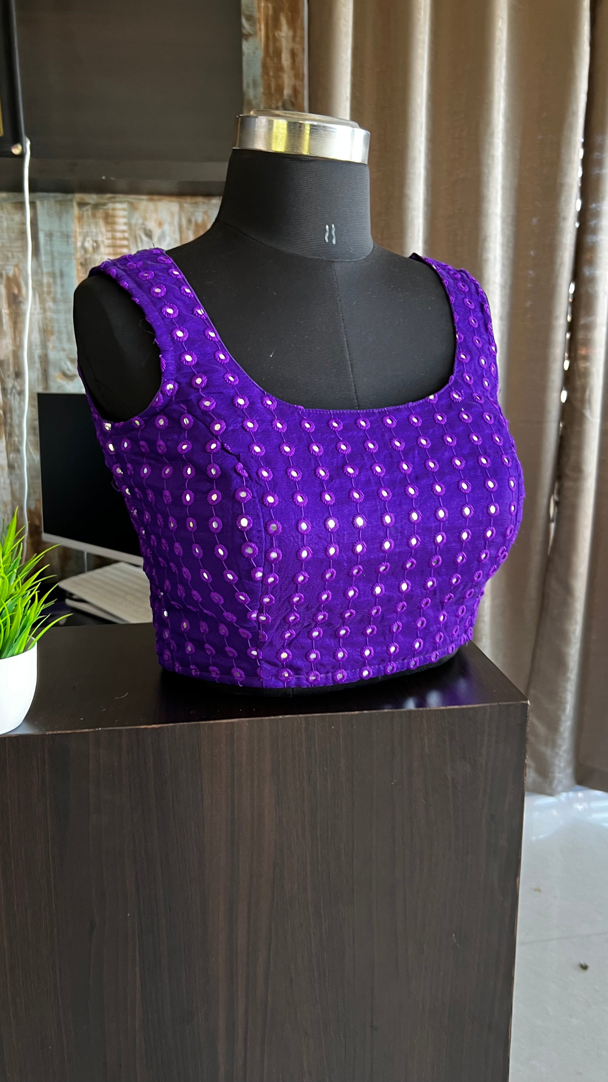 Purple silk embroidery hand worked blouse - Threads