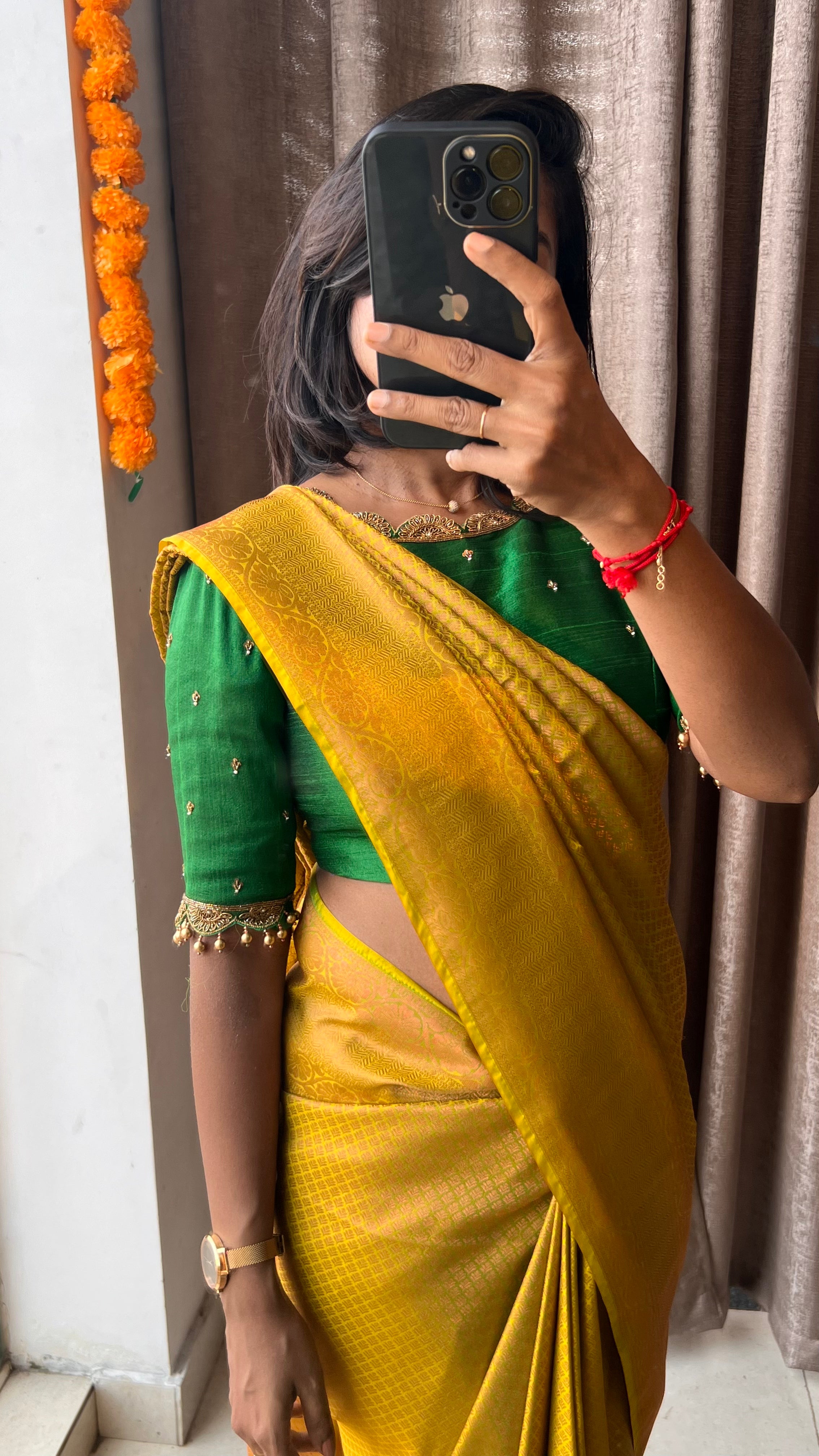 Green embroidery silk hand worked blouse