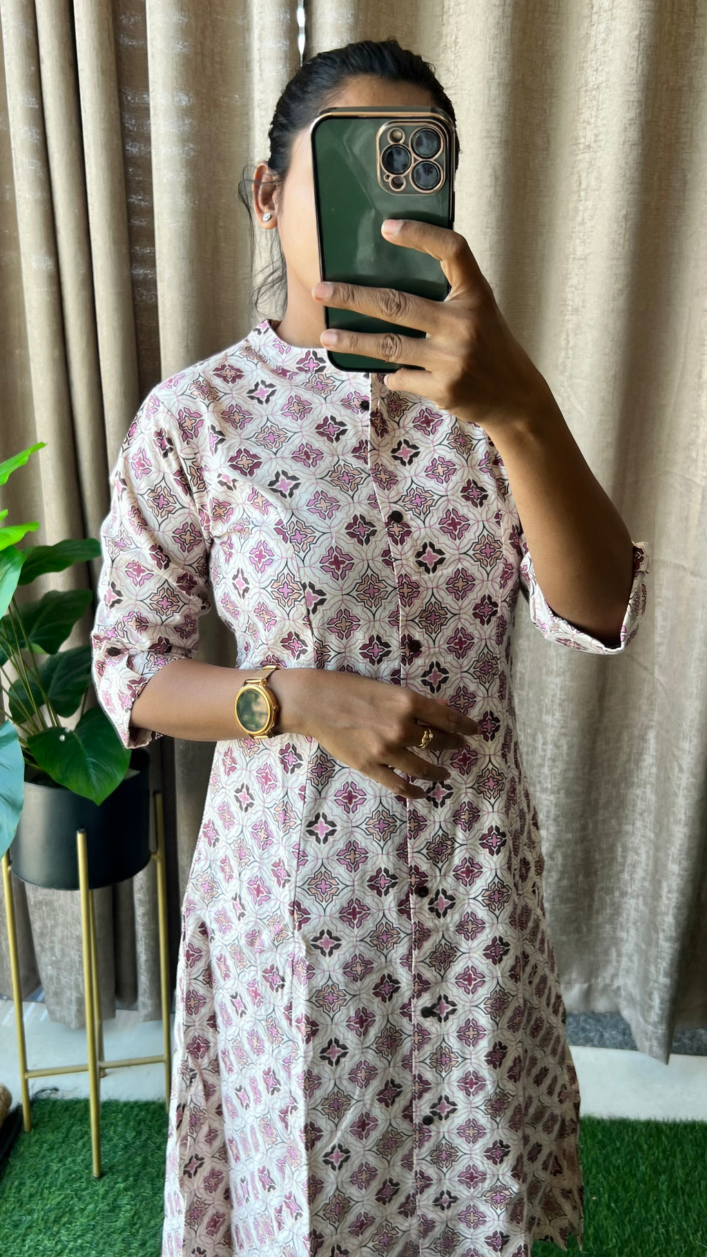 Cream floral Cotton printed kurti top