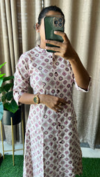 Cream floral Cotton printed kurti top