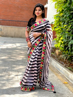 Black and white organza saree with embroidered blouse