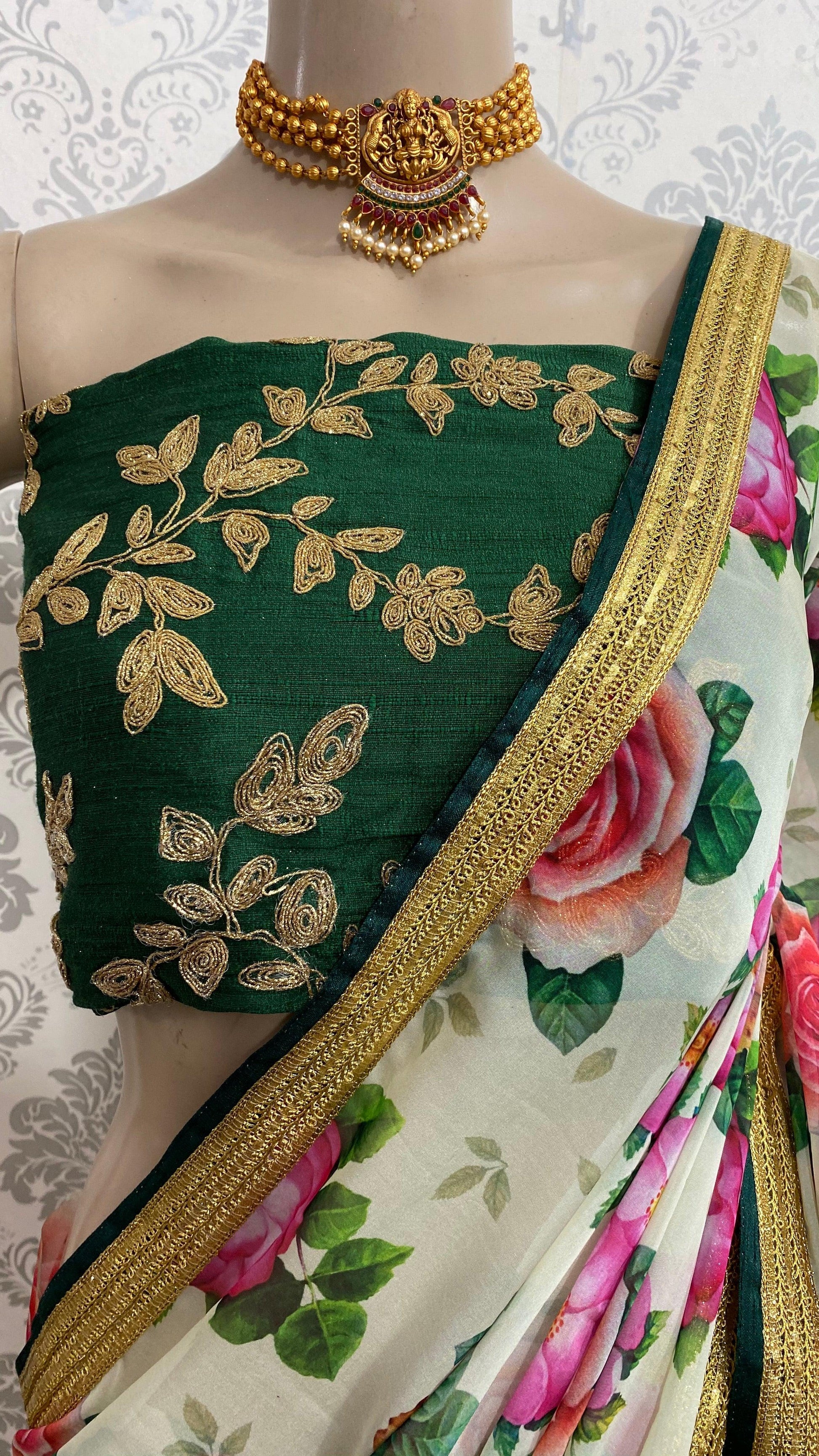 Organza Silk Floral saree with Embroidery Blouse - Threads