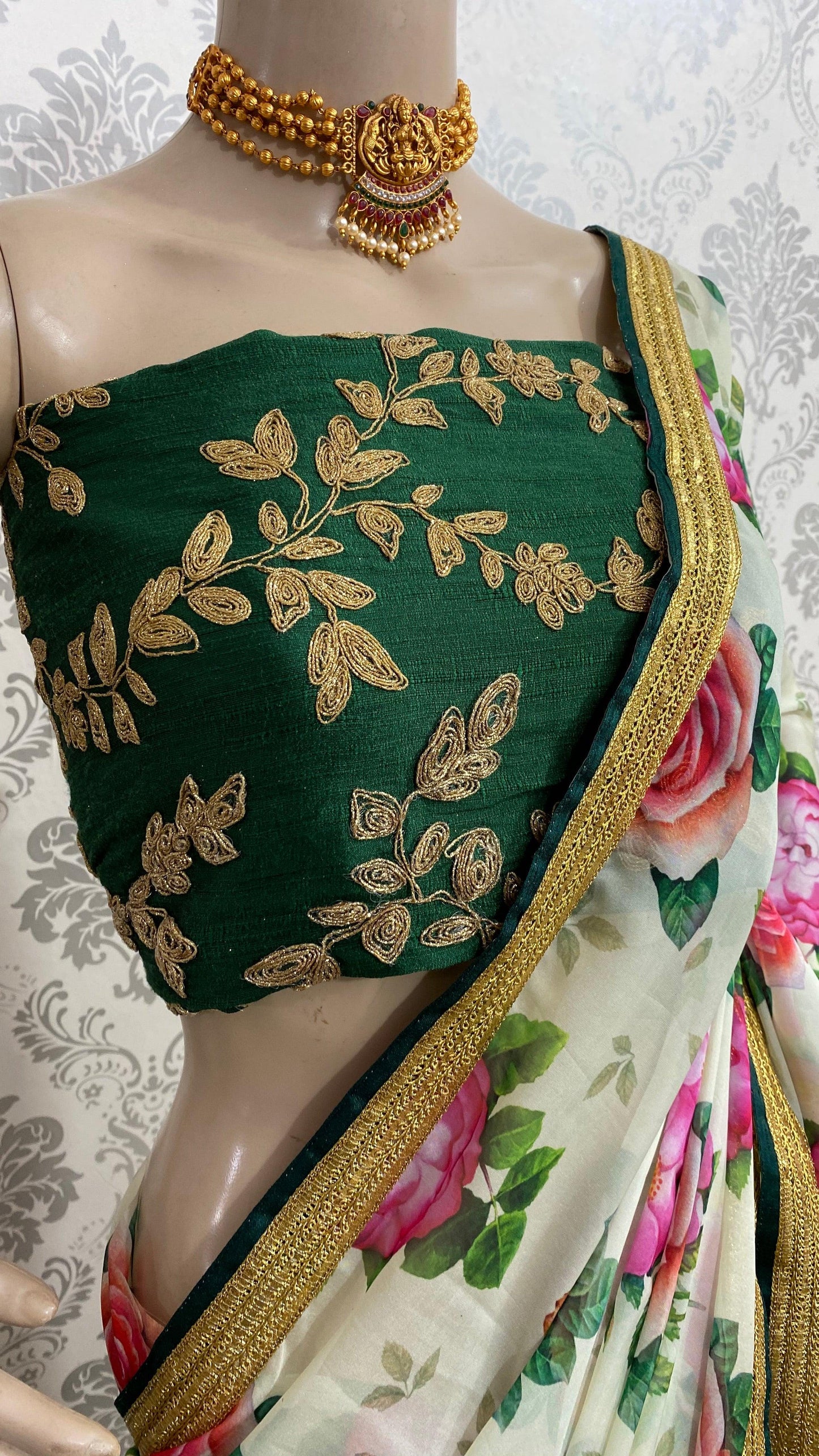 Organza Silk Floral saree with Embroidery Blouse - Threads