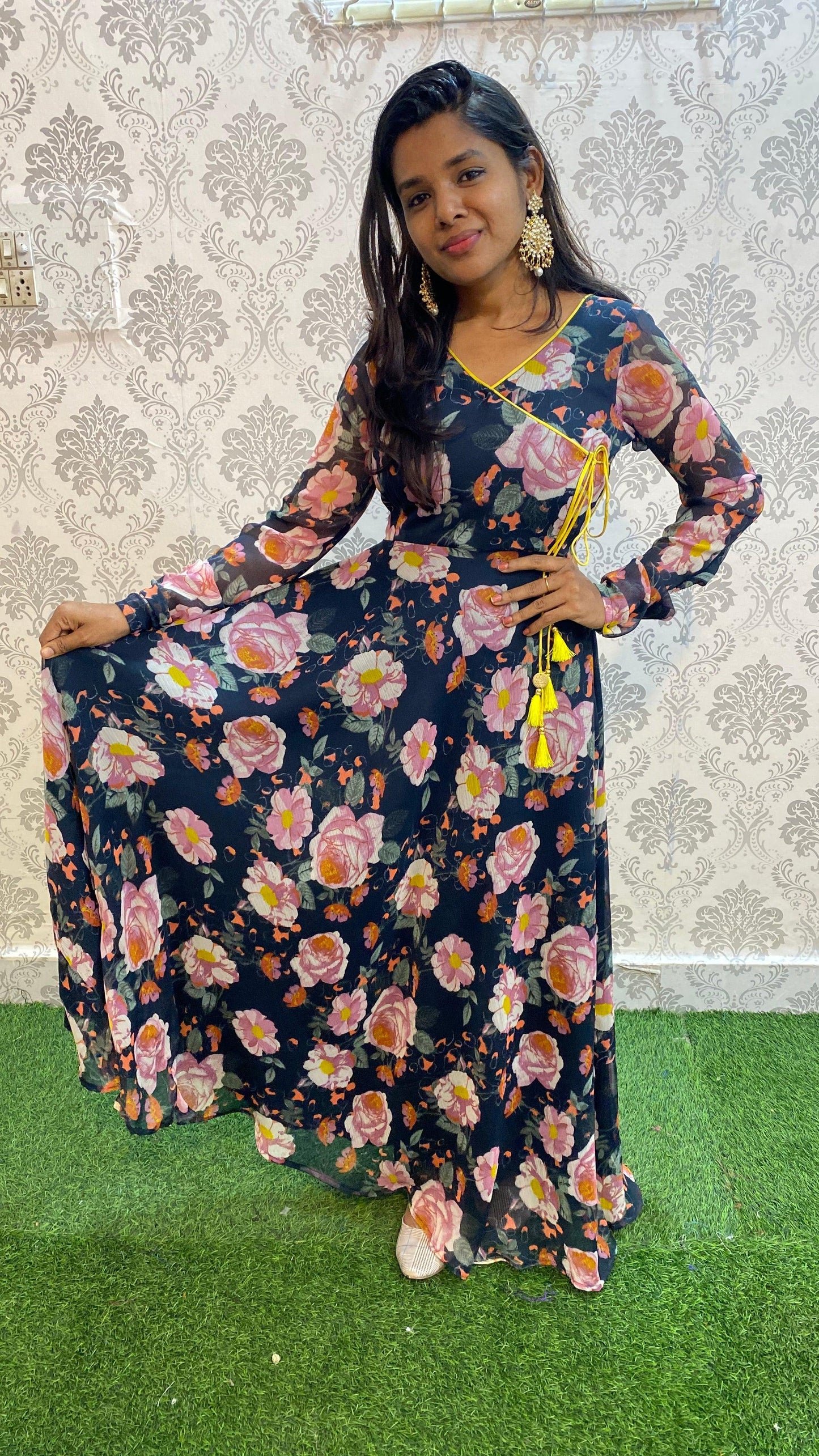 Floral Full Length Maxi party wear dress - Threads