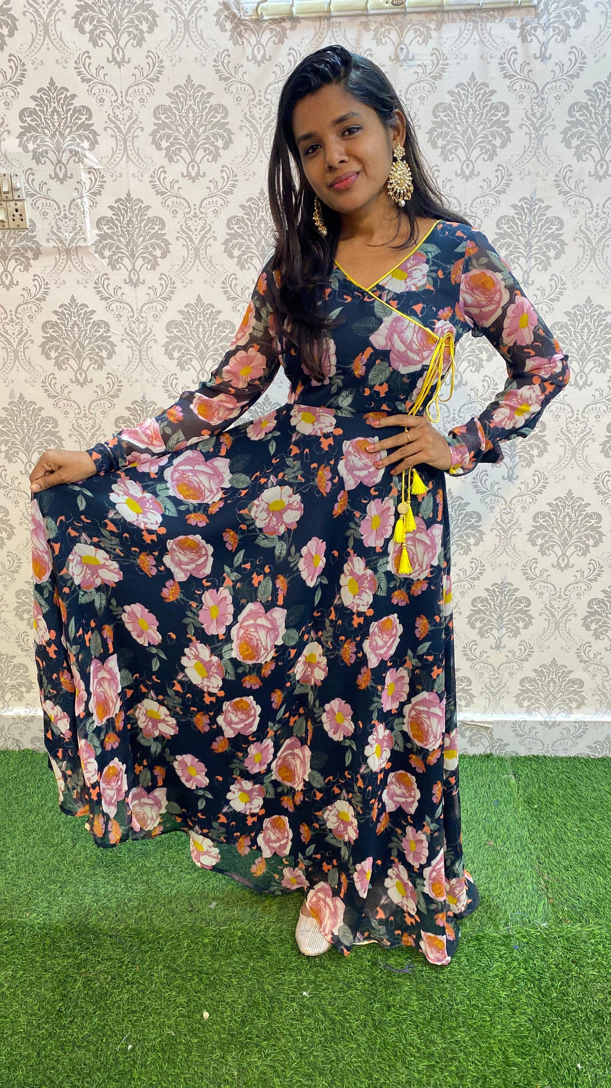 Floral Full Length Maxi party wear dress - Threads