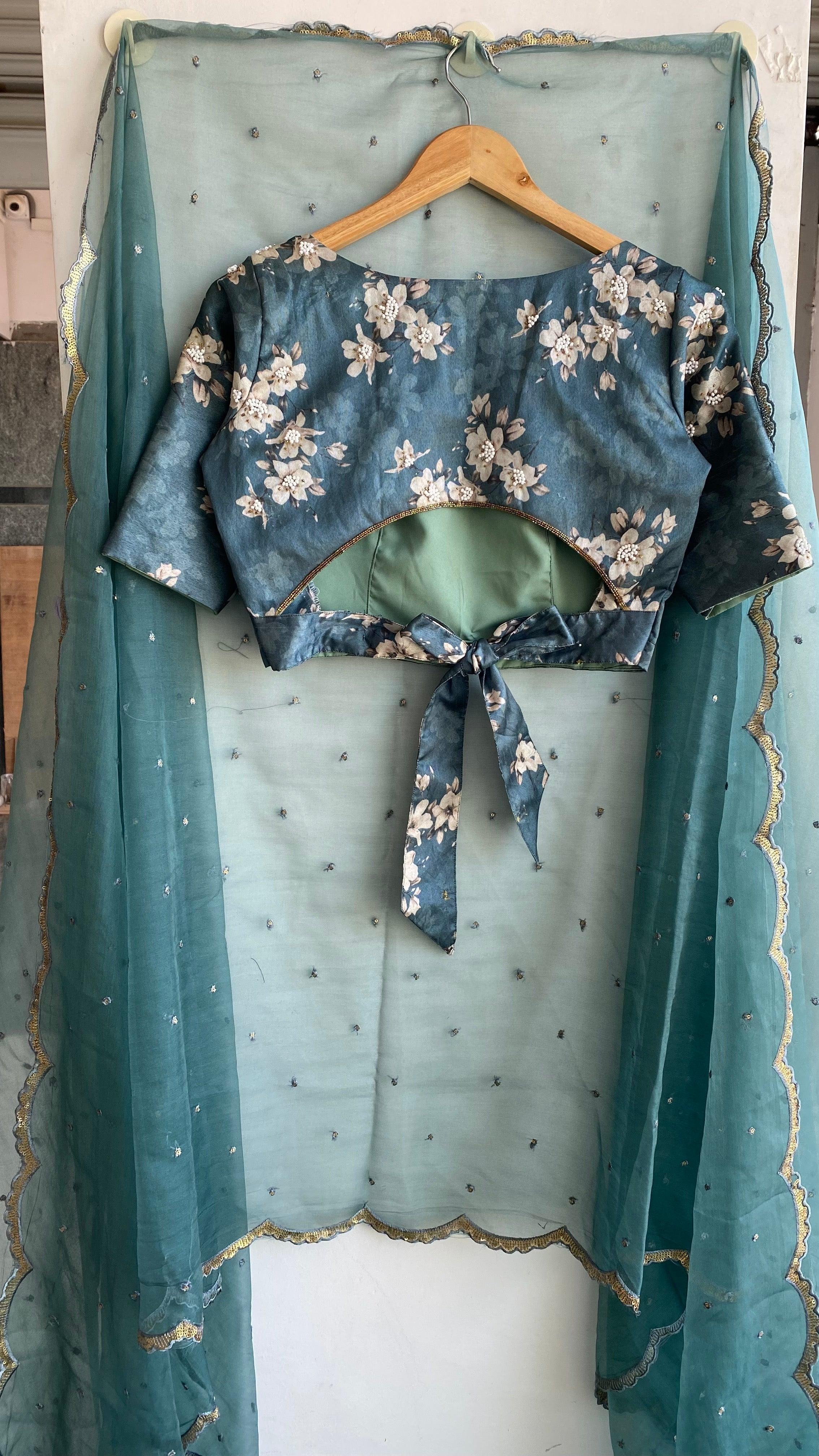 Teal blue silk blouse fashion