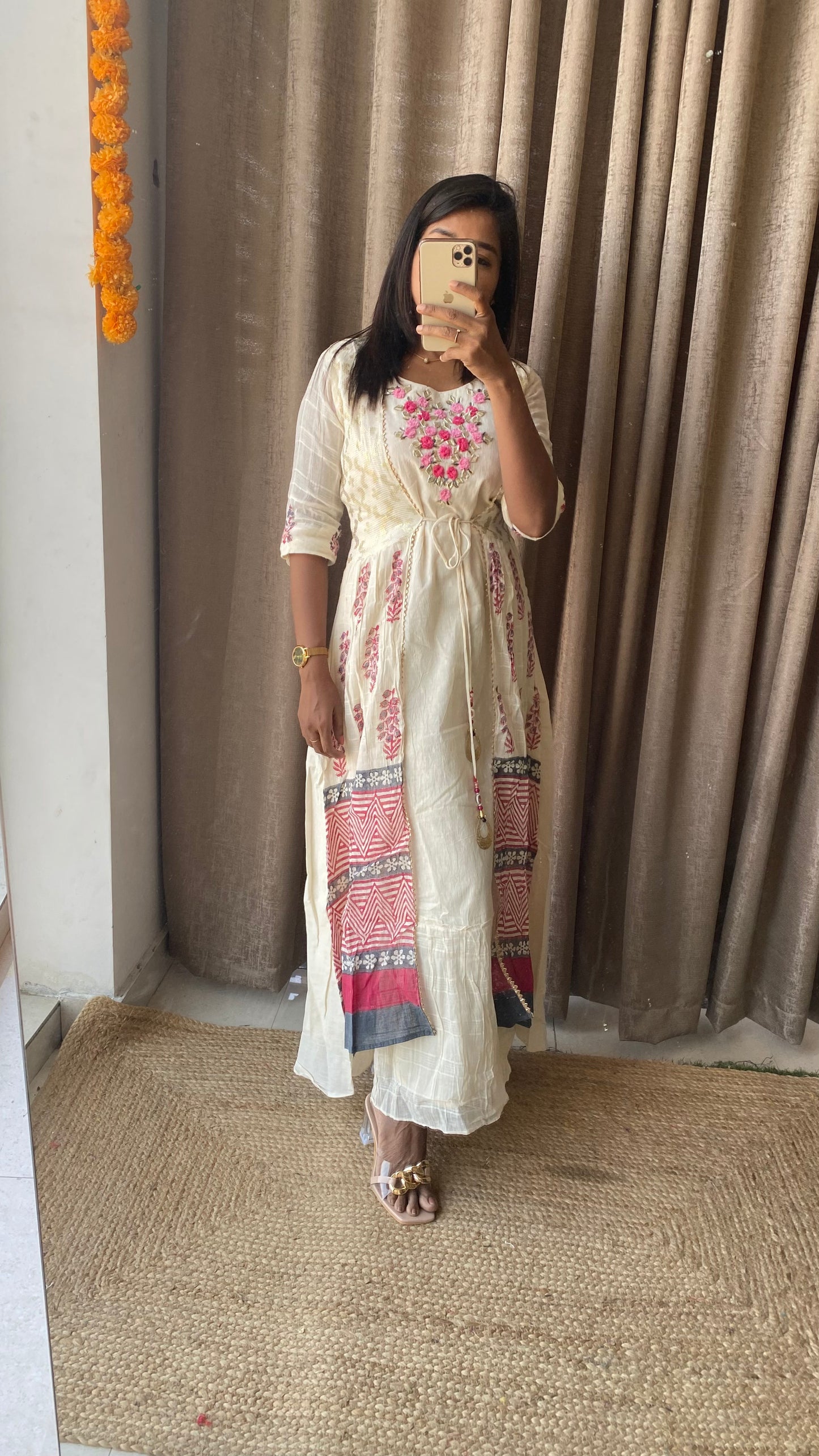 Cotton white embroidery worked kurti top