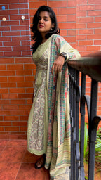 Light green cotton embroidery hand worked 3 piece kurti set - Threads