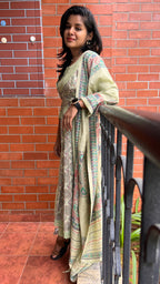 Light green cotton embroidery hand worked 3 piece kurti set - Threads