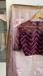 Wine netted hand worked blouse for designer saree - Threads