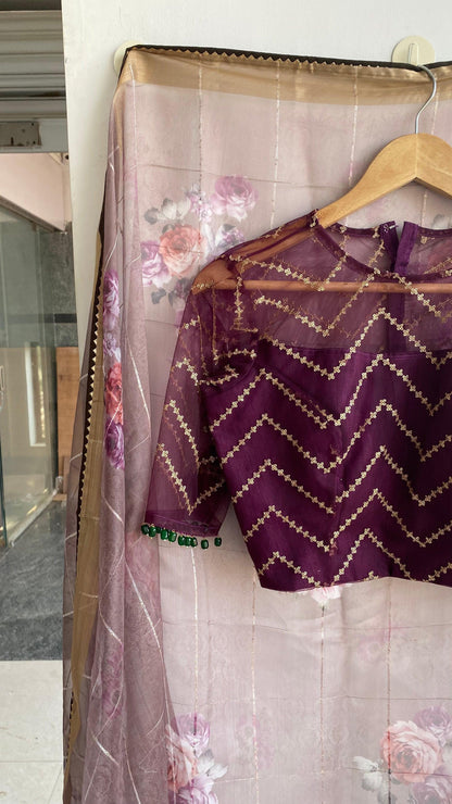 Wine netted hand worked blouse for designer saree - Threads