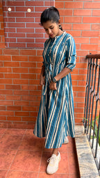 Blue and white stripe embroidery hand worked kurti top - Threads