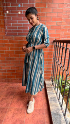 Blue and white stripe embroidery hand worked kurti top - Threads