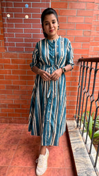 Blue and white stripe embroidery hand worked kurti top - Threads