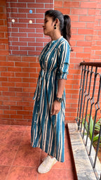 Blue and white stripe embroidery hand worked kurti top - Threads