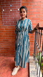 Blue and white stripe embroidery hand worked kurti top - Threads