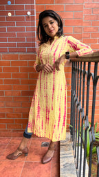 Yellow and red pure shibori embroidery kurti top - Threads