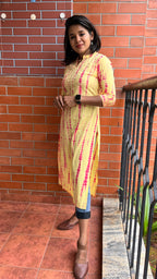 Yellow and red pure shibori embroidery kurti top - Threads
