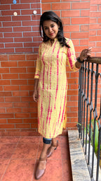 Yellow and red pure shibori embroidery kurti top - Threads
