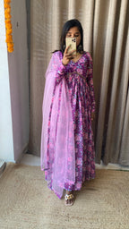Purple floral georgette full length kurti dress