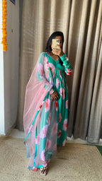 Sea green salwar suit of hand worked top and Duppata