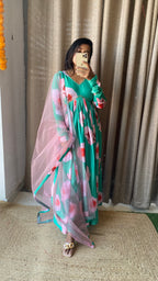 Sea green salwar suit of hand worked top and Duppata