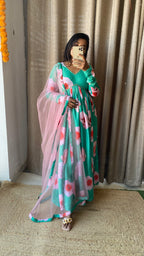 Sea green salwar suit of hand worked top and Duppata