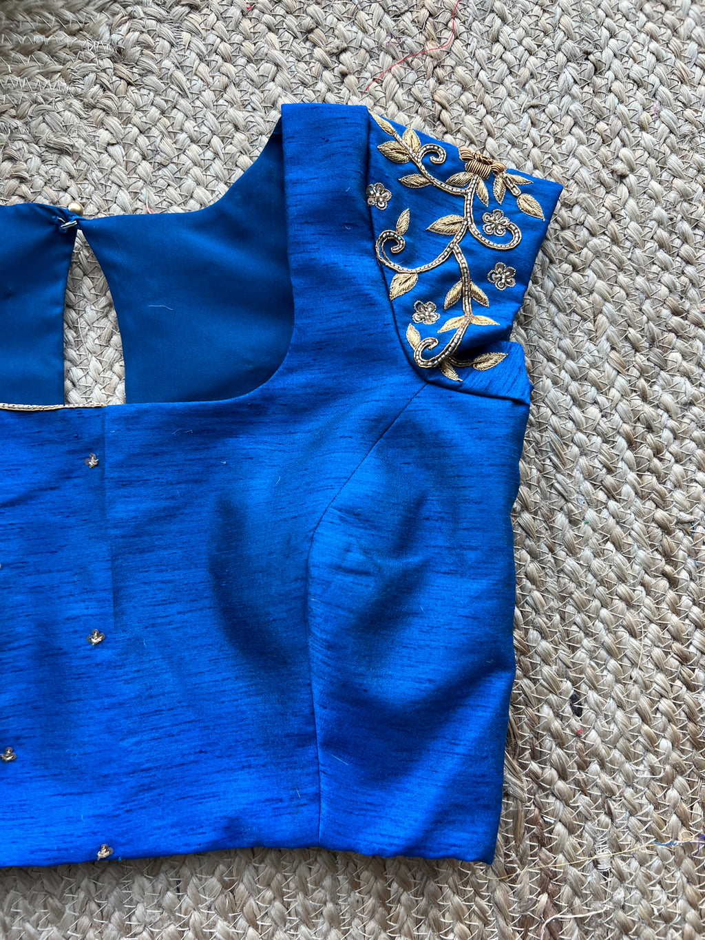 Peacock blue silk hand worked blouse